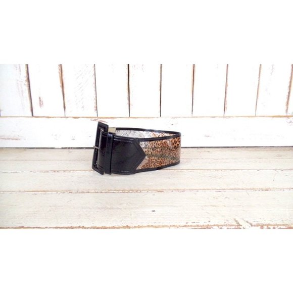 Accessories - 90s vintage wide animal print leather plastic see through belt/black/brown